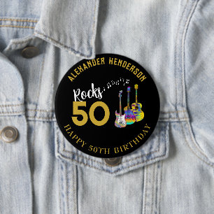 Macaron Rond 10 Cm 50e anniversaire Nom Guitares Musique Rocks 50