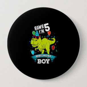 Macaron Rond 10 Cm 5 Years Cool T Rex Dinosaur Rawr 5th Birthday Boy