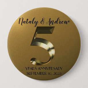 Macaron Rond 10 Cm 5e anniversaire Mariage d'or métallique