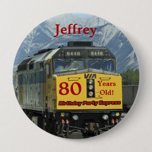 Macaron Rond 10 Cm 80 ans, train ferroviaire Anniversaire Bouton Pin