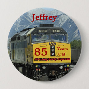 Macaron Rond 10 Cm 85 Ans, Train Ferroviaire Anniversaire Bouton Pin