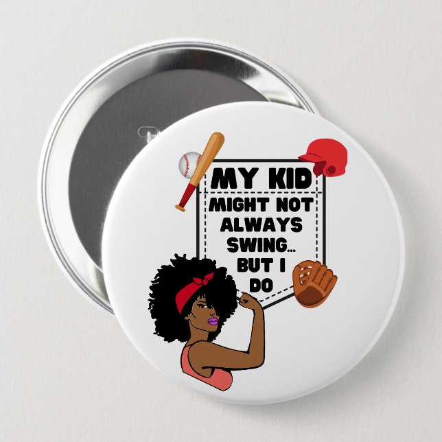 Macaron Rond 10 Cm Afro Baseball Maman MON ENFANT PEUT NE PAS TOUJOUR (Devant & derrière)
