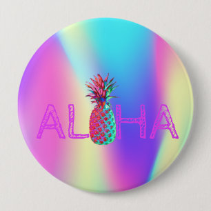 Macaron Rond 10 Cm Aloha Hawaiian Pineapple Holographic