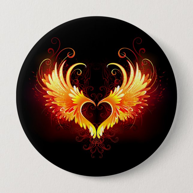 Macaron Rond 10 Cm Angel Fire Heart with Wings (Devant)