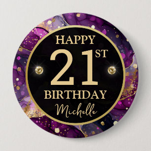 Macaron Rond 10 Cm Anniversaire Agate Or Violet Glam