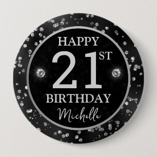 Macaron Rond 10 Cm Anniversaire Diamants Paillettes Noirs Élégants