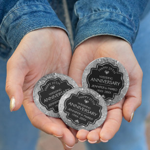 Macaron Rond 10 Cm Anniversaires de Silver & Black 25th Wedding