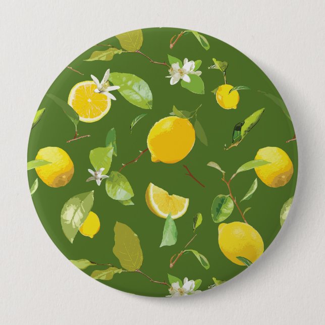 Macaron Rond 10 Cm Aquarelle Citron & Feuilles 5 (Devant)