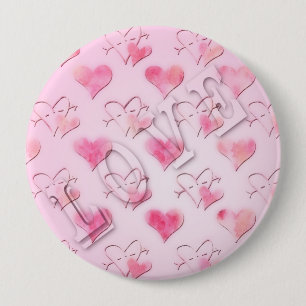 Macaron Rond 10 Cm Aquarelle Coeurs Bouton "Aimer" Art Word