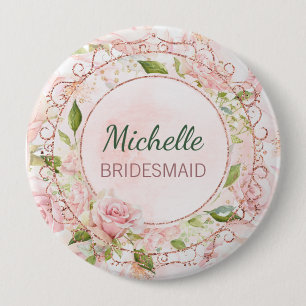 Macaron Rond 10 Cm Aquarelle de Bridesmaid Rose or rose floral