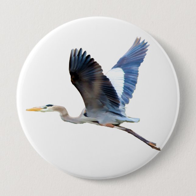 Macaron Rond 10 Cm Aquarelle Flying Blue Heron (Devant)