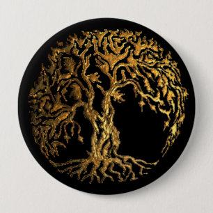 Macaron Rond 10 Cm Arbre de Mehndi de la vie (or)