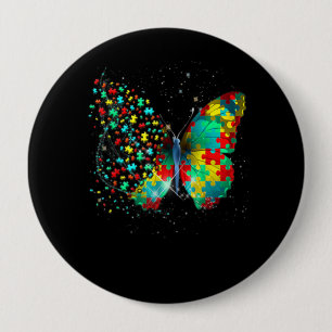 Macaron Rond 10 Cm Autism Aware Puzzle Butterfly