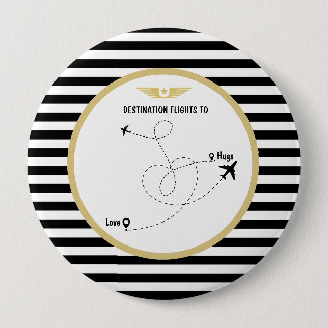 Macaron Rond 10 Cm Avion de destination pilote et ailes (Devant)