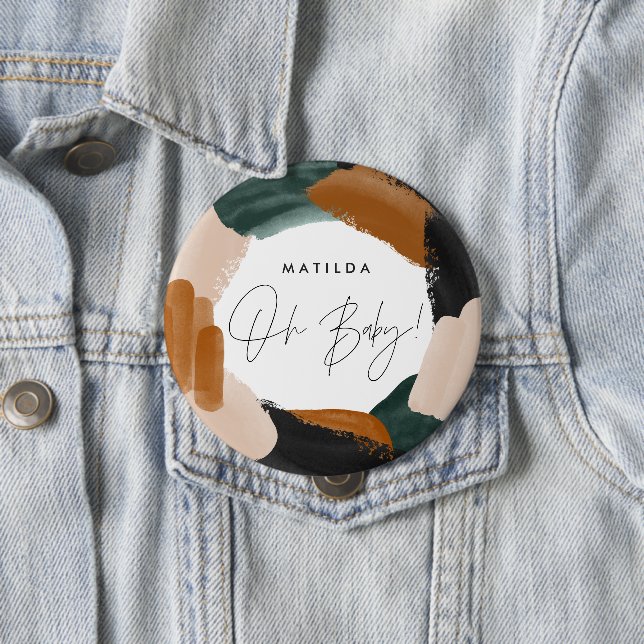 Macaron Rond 10 Cm Baby shower abstrait en terre cuite verte (En situation)