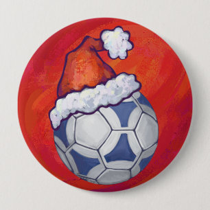 Macaron Rond 10 Cm Bal de soccer bleu et blanc sur rouge