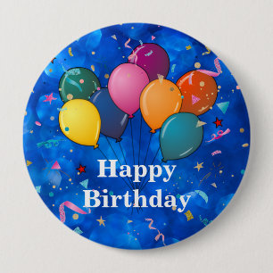 Macaron Rond 10 Cm Balloons de fête, "Joyeux Anniversaire," Confettis