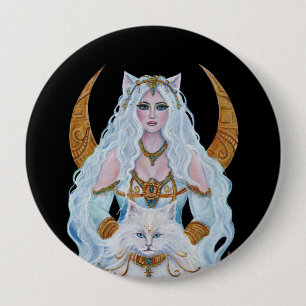 Macaron Rond 10 Cm Bastet déesse égyptienne avec chat par Renee Lavoi