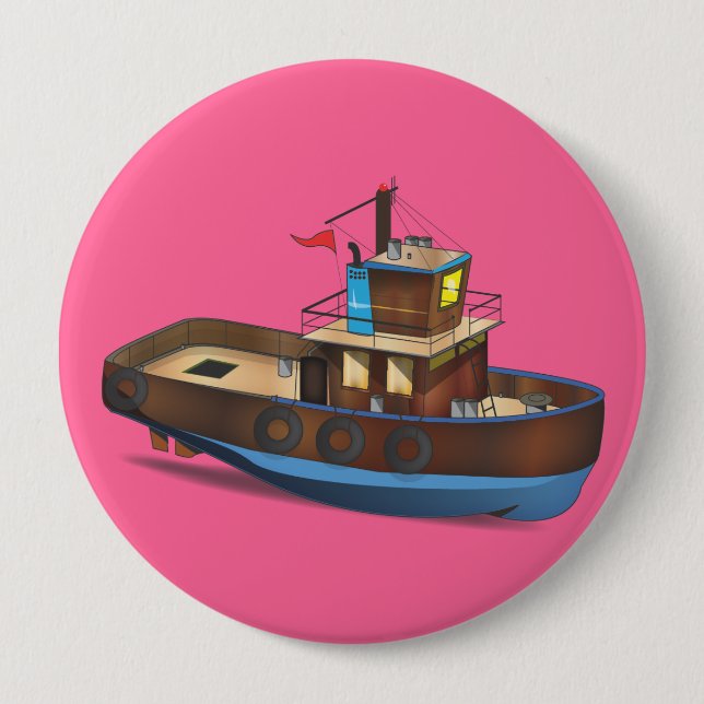 Macaron Rond 10 Cm Bateau remorqueur (Devant)