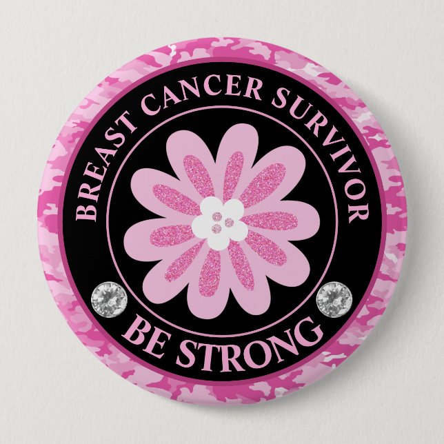Macaron Rond 10 Cm Be Strong Pink Flower Awareness Design (Devant)