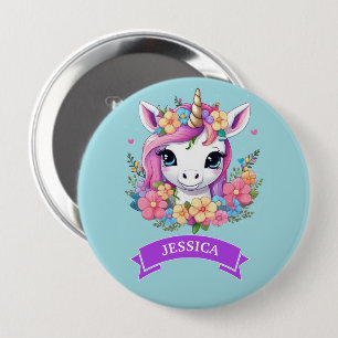 Macaron Rond 10 Cm Bébé magique licorne avec fleurs