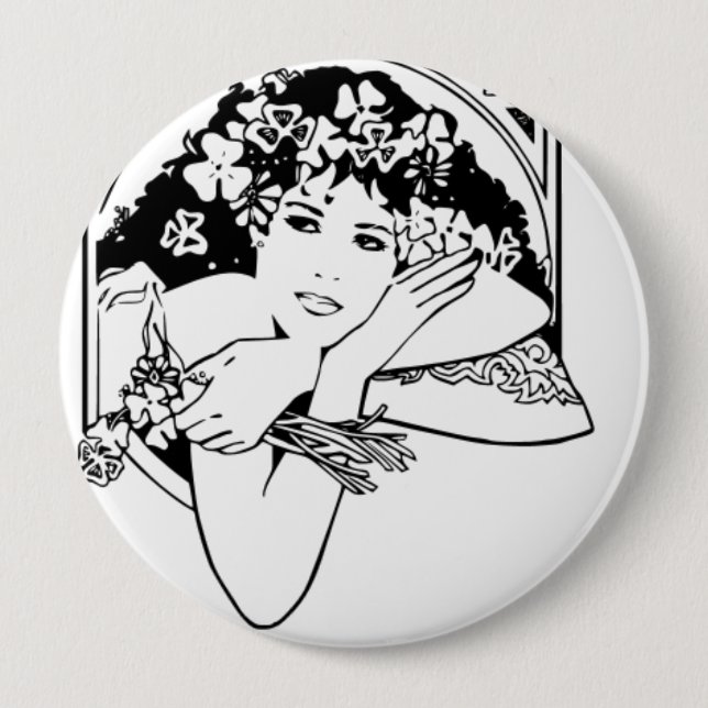 Macaron Rond 10 Cm Belle Femme avec Clovers & Shamrocks - (Devant)