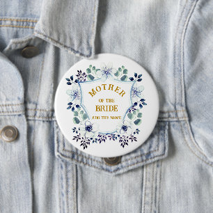 Macaron Rond 10 Cm Bleu de Nuit Fleur Aquarelle Mère de la Mariée