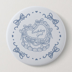 Macaron Rond 10 Cm Blue Bow Retro Coeur Coquette gâteau Anniversaire 