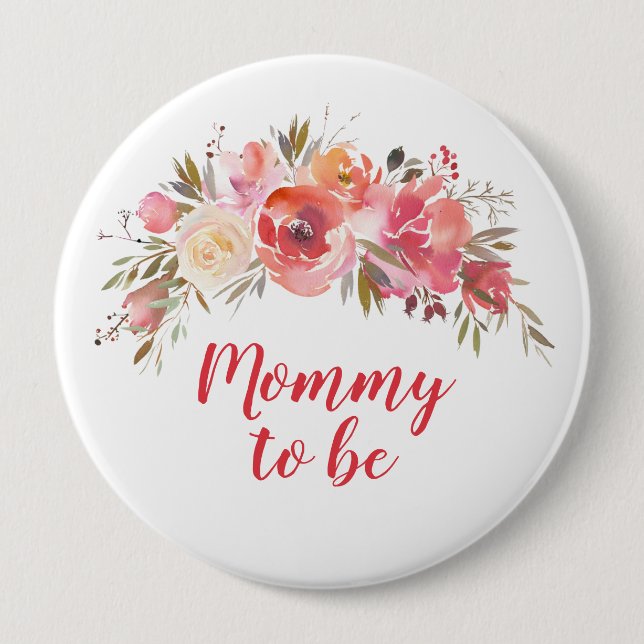 Macaron Rond 10 Cm Boho Peach Floral Mommy to be 4" (Devant)