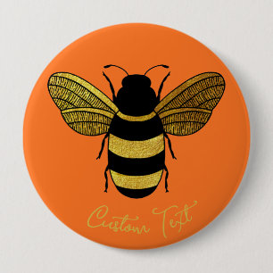 MACARON ROND 10 CM BOMBÉE NOIRE JAUNE BRILLANTE EN BOIS NOIR BEE TEXT