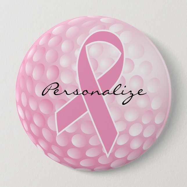 Macaron Rond 10 Cm Boule de golf rose - appui de Cancer (Devant)