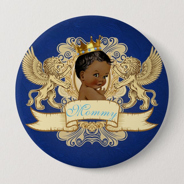 Macaron Rond 10 Cm Bouton bleu et or de l'Afro-Américain Prince Royal (Devant)