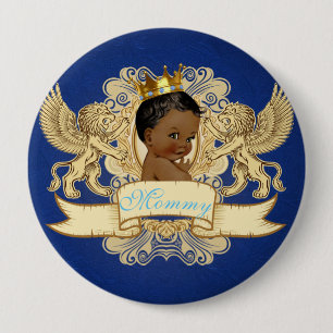 Macaron Rond 10 Cm Bouton bleu et or de l'Afro-Américain Prince Royal