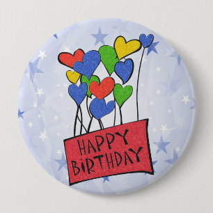Macaron Rond 10 Cm Bouton Bleu Joyeux Ballons d'anniversaire
