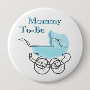 Macaron Rond 10 Cm Bouton Blue Vintage Pram Maman To Be Baby shower