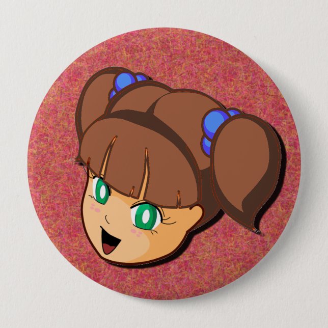 Macaron Rond 10 Cm Bouton Brown de fille de Manga (Devant)