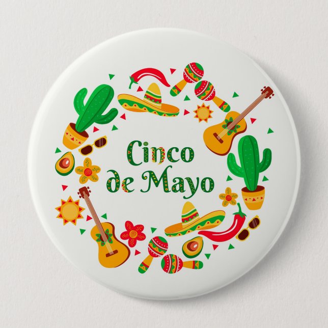Macaron Rond 10 Cm Bouton Cinco De Mayo (Devant)