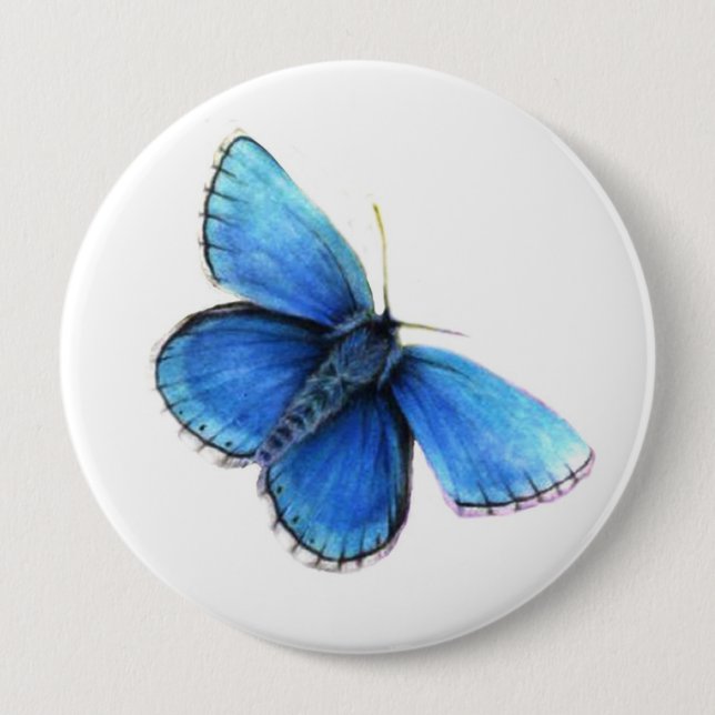 Macaron Rond 10 Cm Bouton d'aquarelle bleu papillon (Devant)