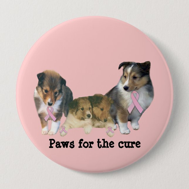 Macaron Rond 10 Cm Bouton de cancer du sein de Sheltie (Devant)