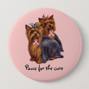 Macaron Rond 10 Cm Bouton de cancer du sein de Yorkshire Terrier