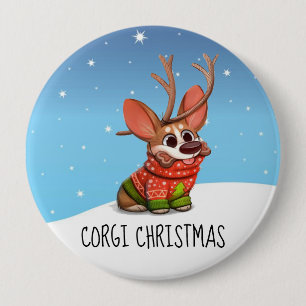 Macaron Rond 10 Cm Bouton de Noël Chien Corgi