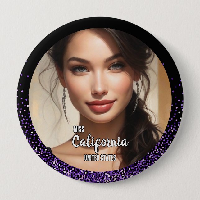 Macaron Rond 10 Cm Bouton de photo Purple Glitz Pageant (Devant)