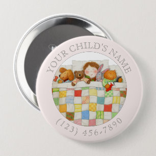 Macaron Rond 10 Cm Bouton d'identification d'enfant COZY QUILT - rose