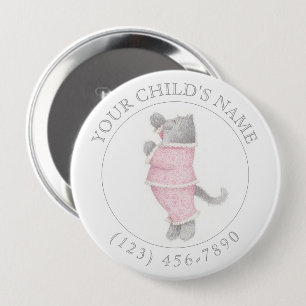 Macaron Rond 10 Cm Bouton d'identification enfant CAT PINK PAJAMAS -
