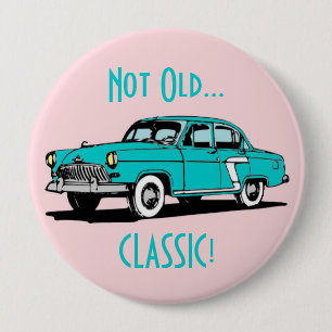 Macaron Rond 10 Cm Bouton drôle d'anniversaire de voiture classique
