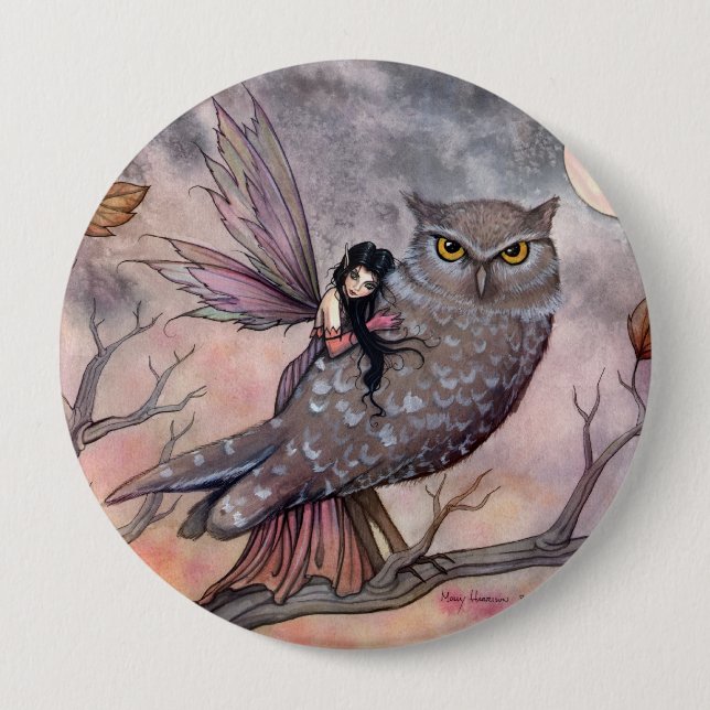 Macaron Rond 10 Cm Bouton Fairy and Owl d'automne (Devant)