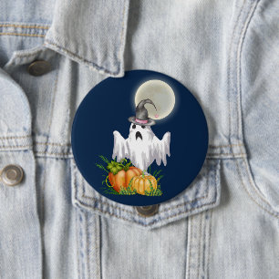 Macaron Rond 10 Cm Bouton Halloween Fantôme & Citrouille