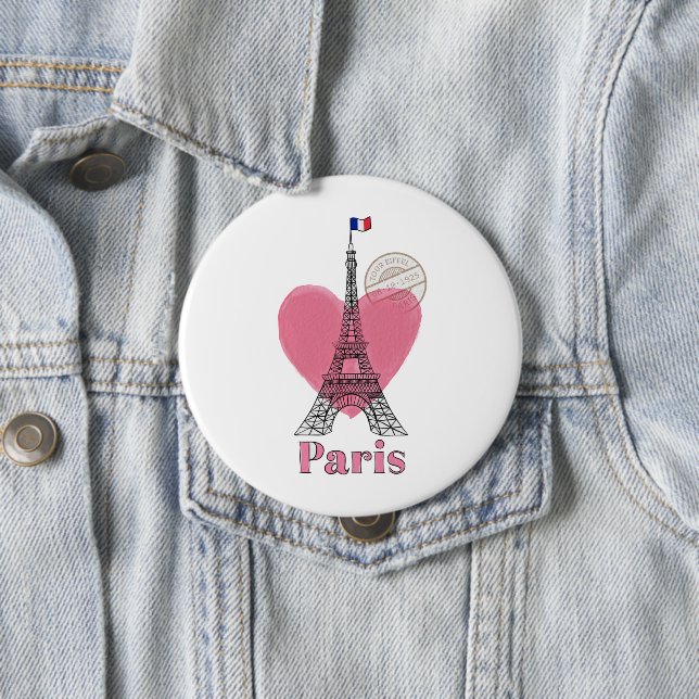 Macaron Rond 10 Cm Bouton Heart Love Paris (En situation)