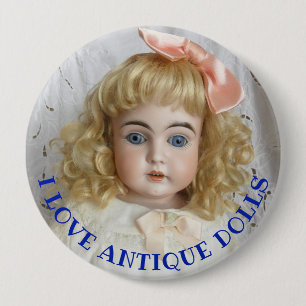 Macaron Rond 10 Cm Bouton I Love Antique Poupées 4"