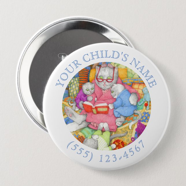 Macaron Rond 10 Cm Bouton ID enfant HISTOIRE DU DERNIER JOUR - Blanc (Devant & derrière)